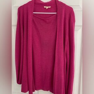 Eileen Fisher 2 Piece Vibrant Pink Light Weight Knit Cardigan and Tank